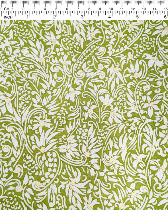 0710 White Abstract Floral on Green