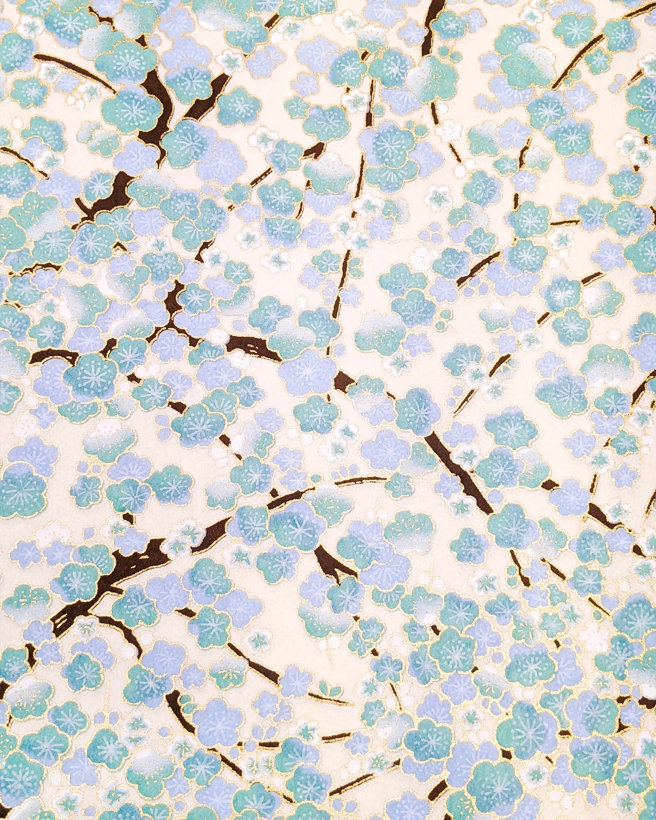 0717 Turquoise Plum Blossom Tree on Cream