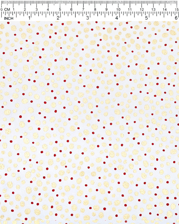 0720 Red & Gold Dots on White