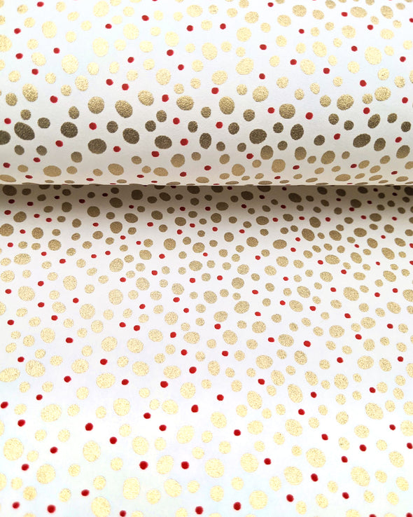 0720 Red & Gold Dots on White