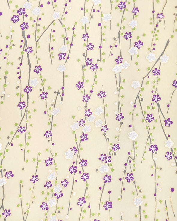 0737 Purple & Silver Plum Blossoms on Cream