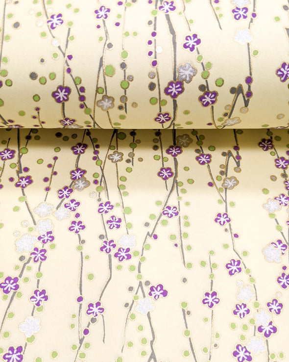 0737 Purple & Silver Plum Blossoms on Cream