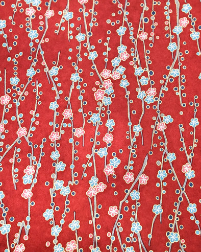 0740 Pink & Blue Plum Blossoms on Red