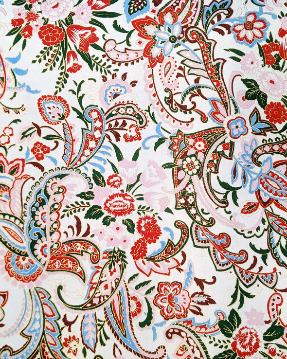 0744 Pink & Red Floral Paisley on White