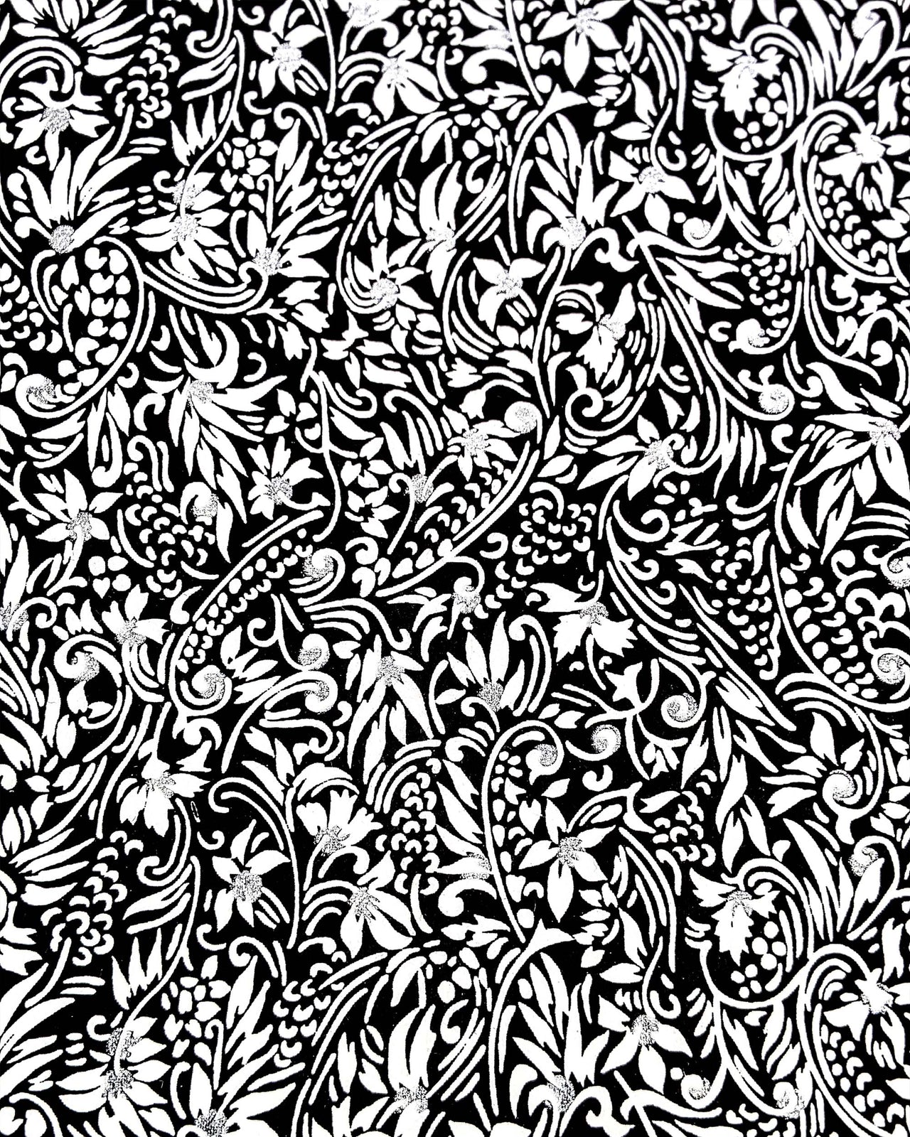 0745 White Abstract Floral on Black