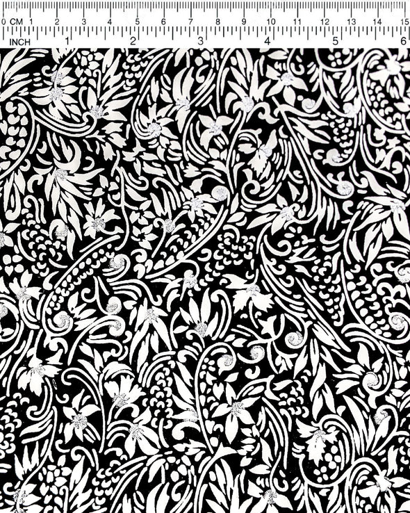 0745 White Abstract Floral on Black