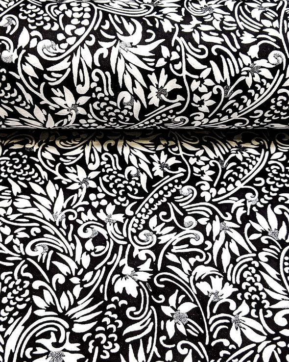 0745 White Abstract Floral on Black