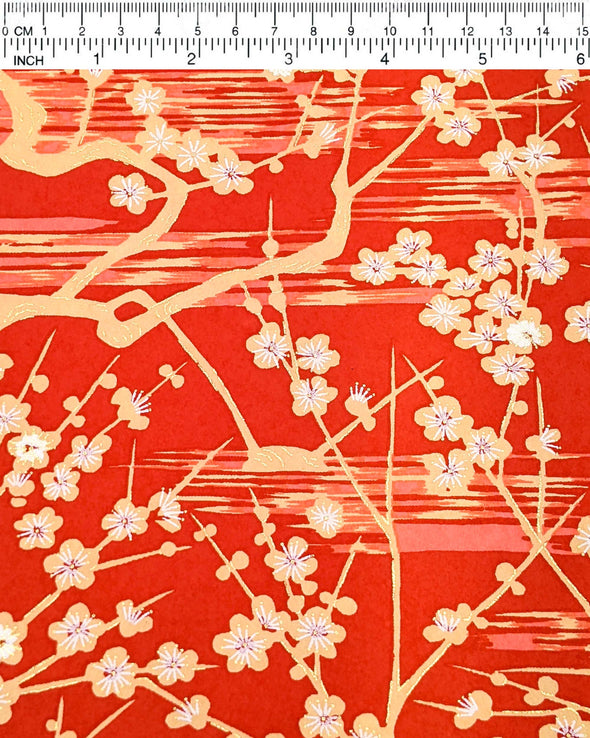 0746 Plum Blossom Branches on Red