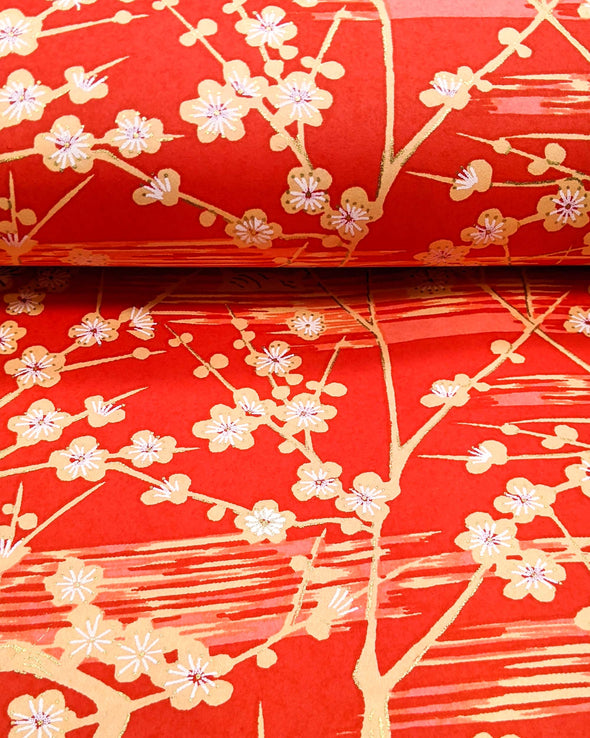 0746 Plum Blossom Branches on Red