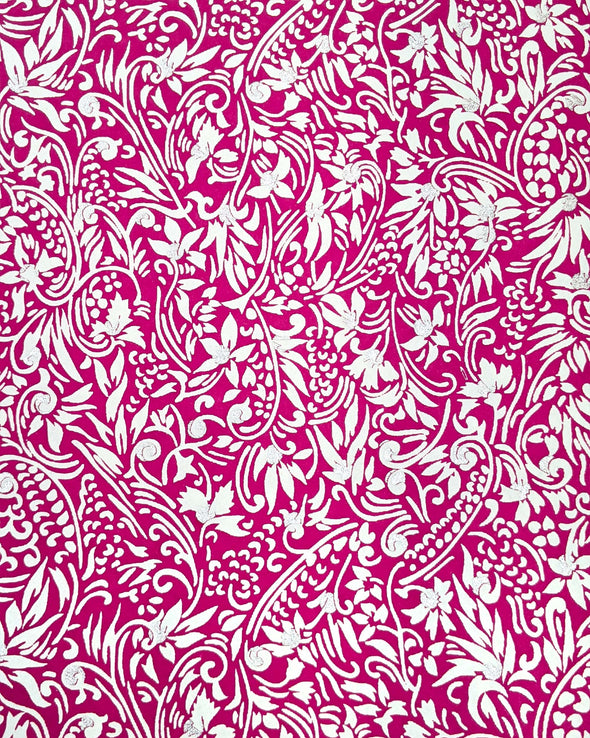 0748 White Abstract Floral on Pink