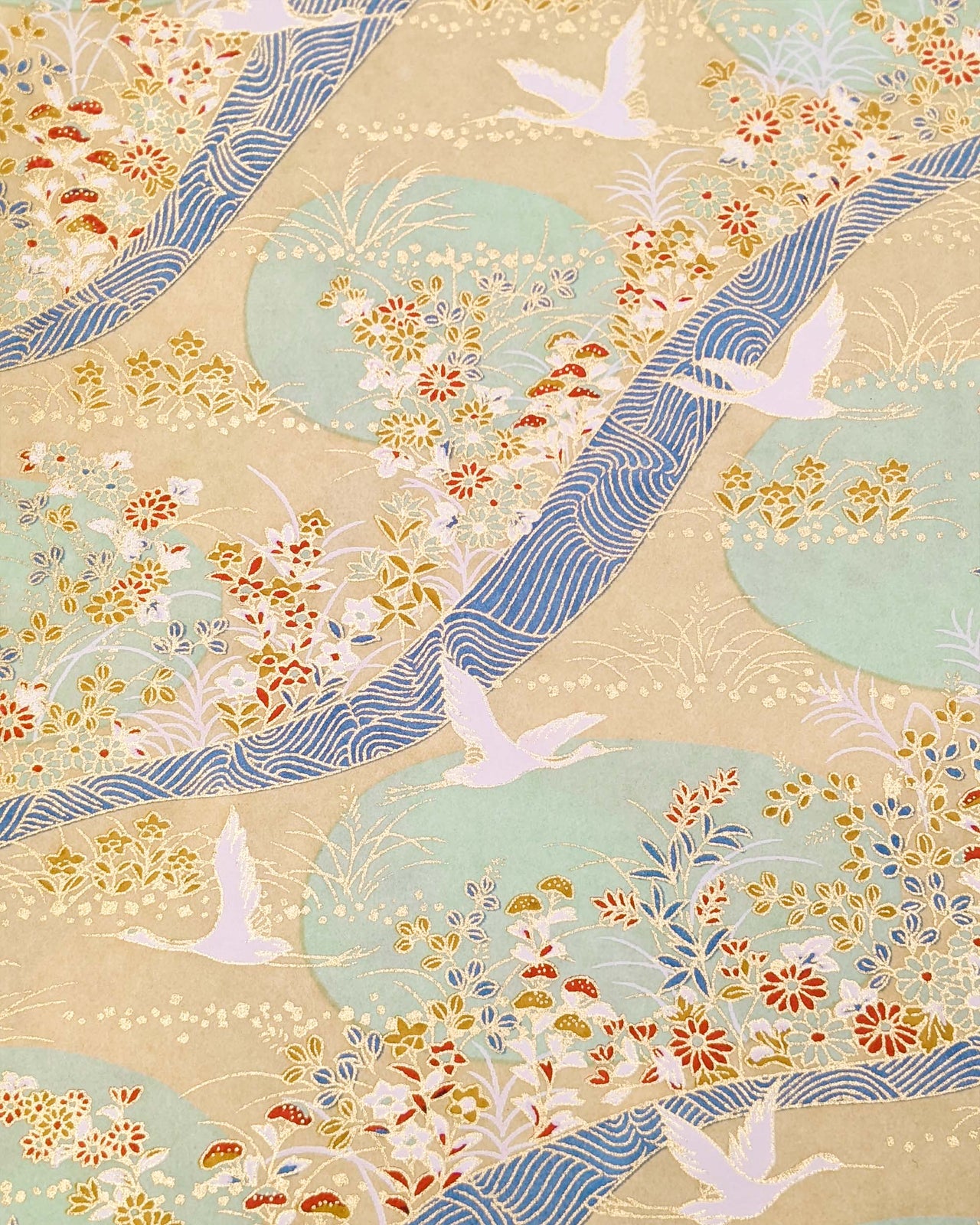 0755 Cranes on Blue & Cream