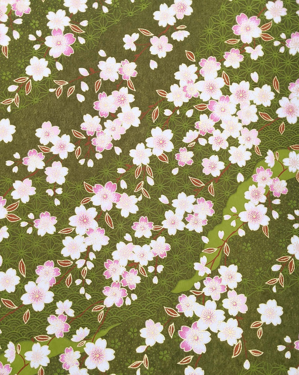 0798 Pink Cherry Blossoms on Green