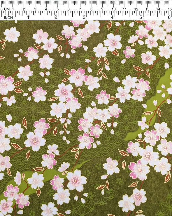 0798 Pink Cherry Blossoms on Green