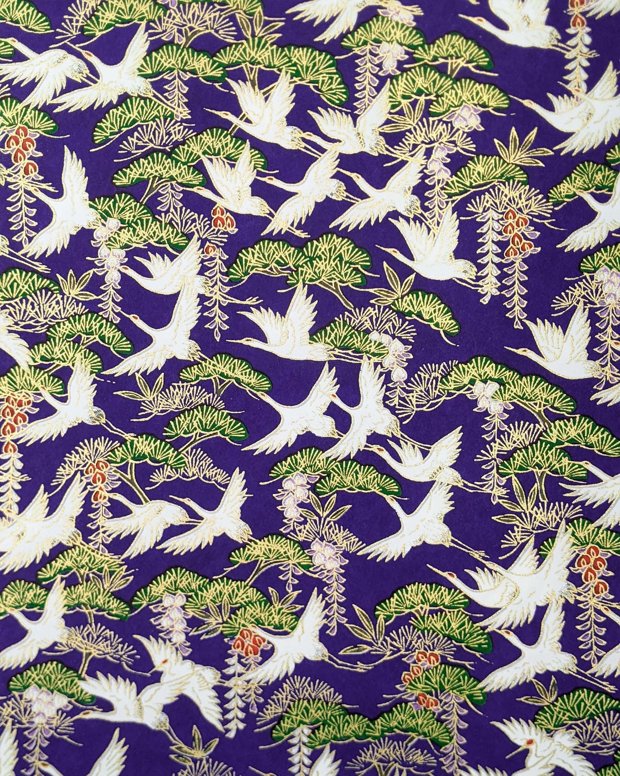 0830 Cranes & Wisteria on Blue