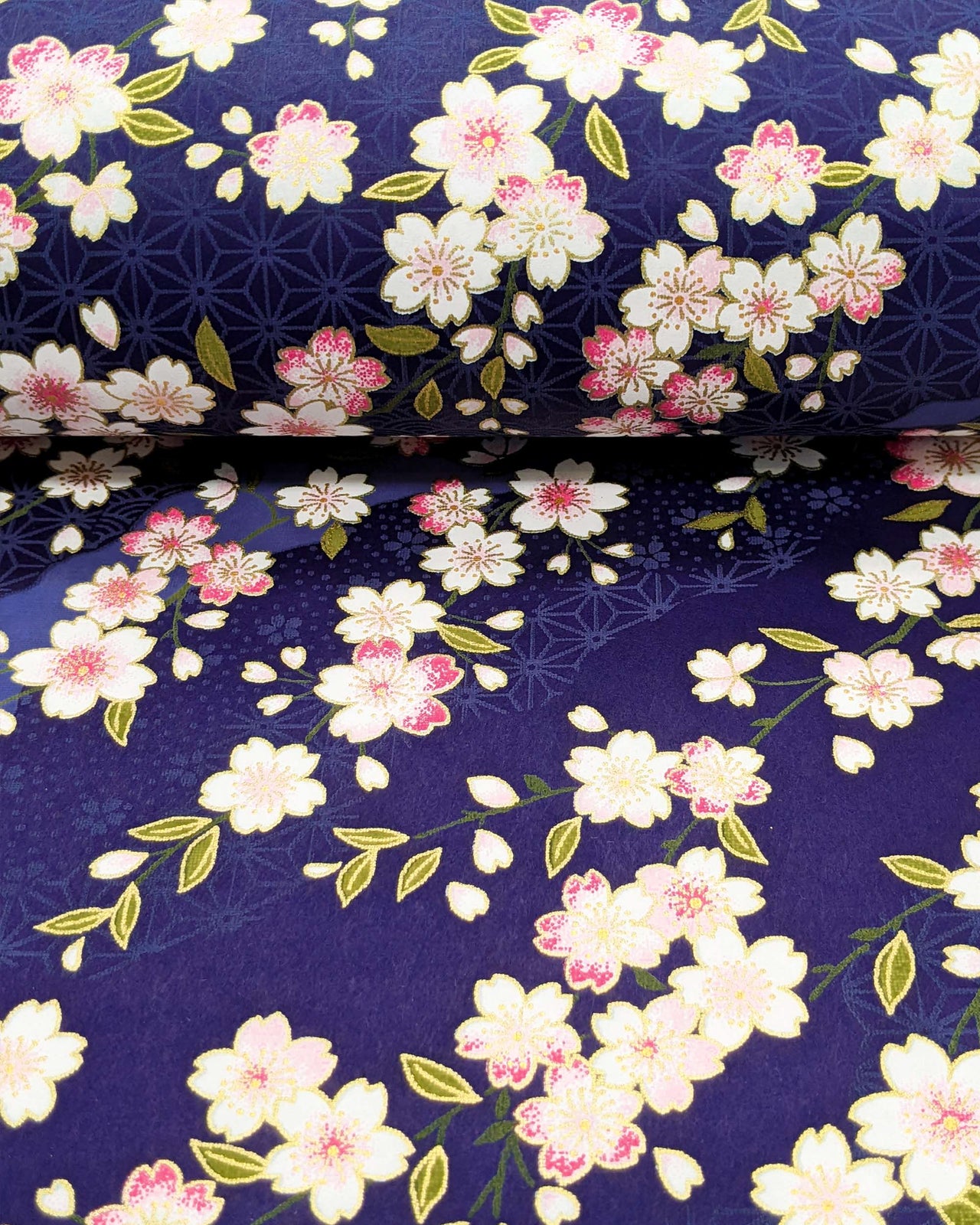0854 Pink Cherry Blossoms on Blue
