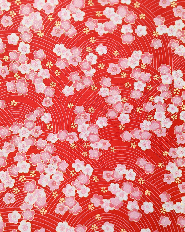 0876 Pink Plum Blossoms on Red