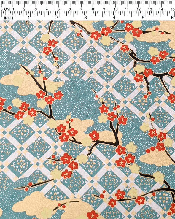 0881 Checkered Plum Blossom Branches on Blue