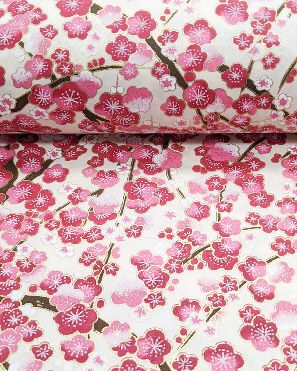 0884 Pink & White Plum Blossom Tree on Cream