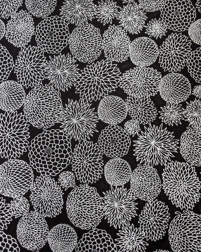 0909 Large Silver Chrysanthemums on Black