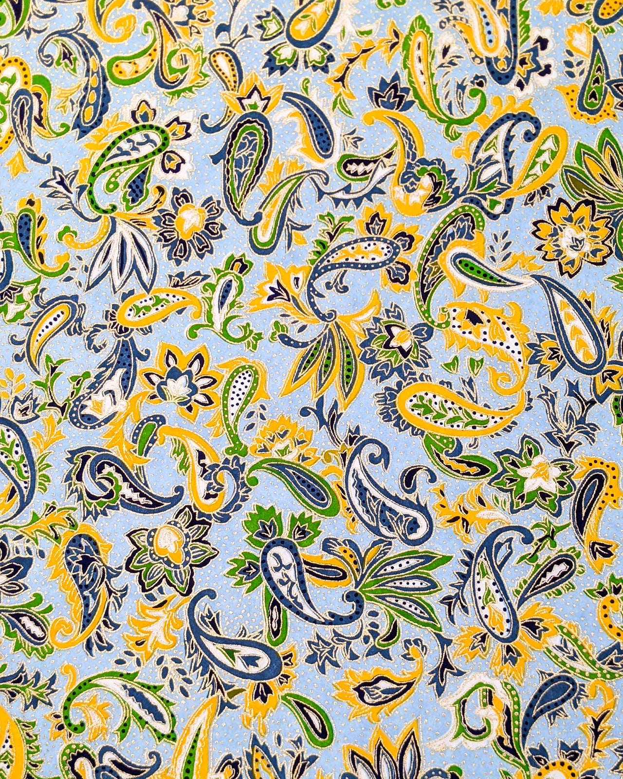 0912 Green & Yellow Paisley on Light Blue