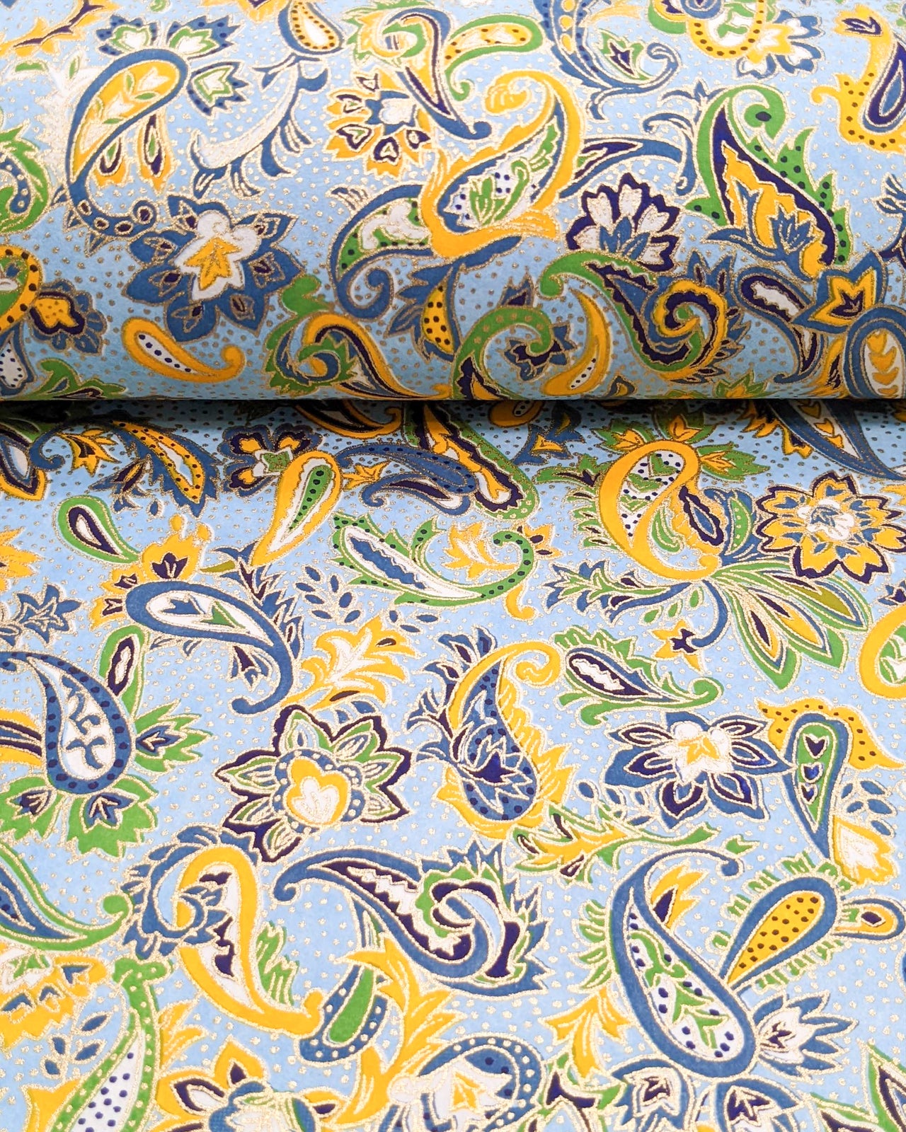 0912 Green & Yellow Paisley on Light Blue