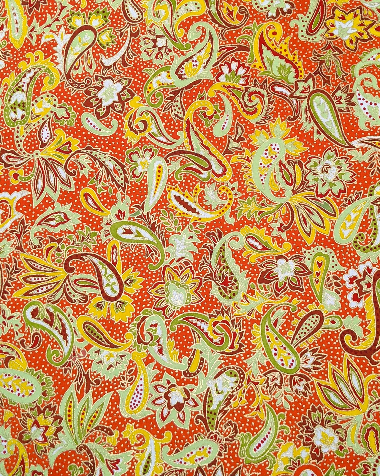 0914 Green & Yellow Paisley on Orange