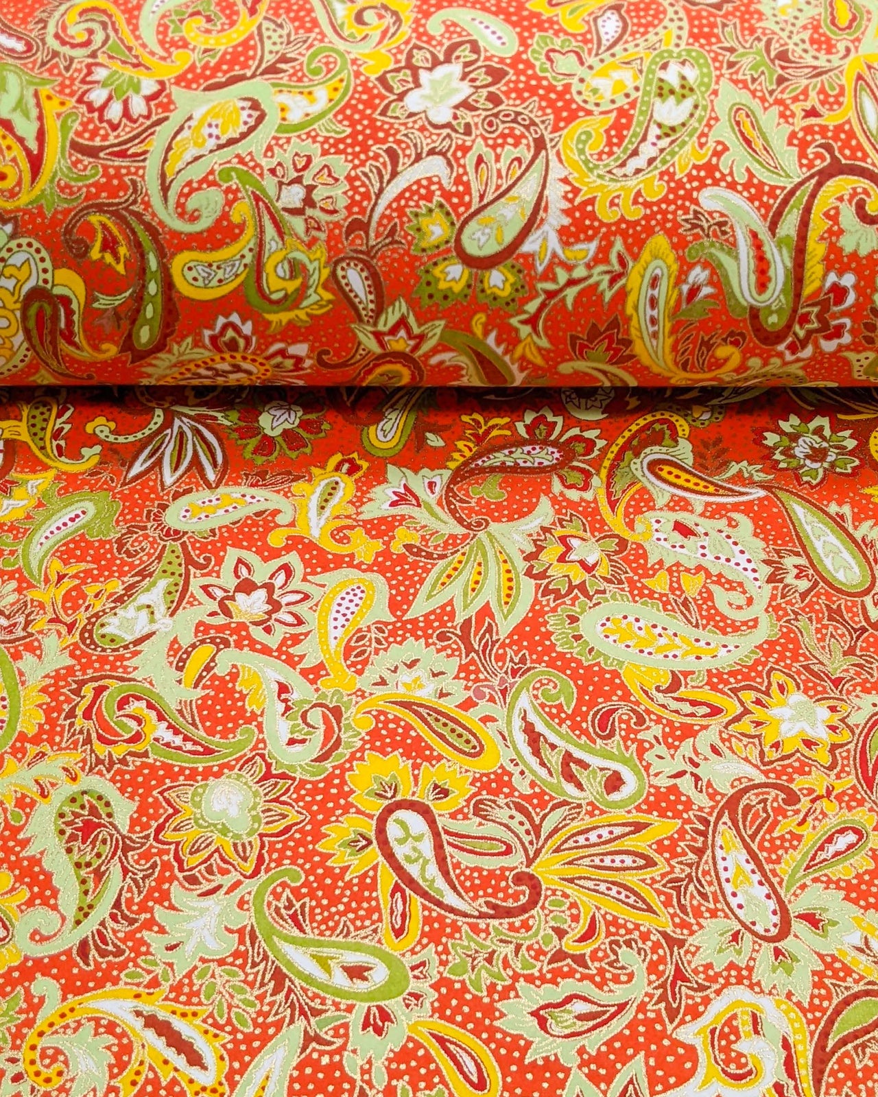 0914 Green & Yellow Paisley on Orange