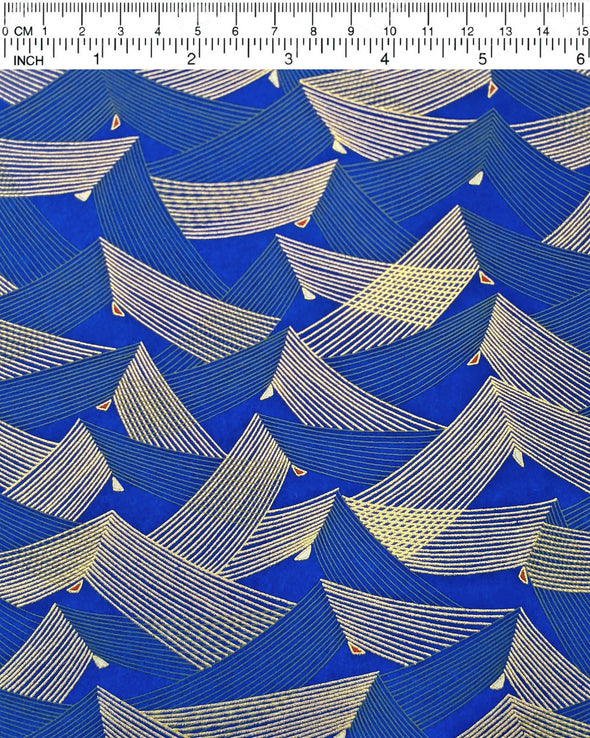 0918 Gold & Green Triangles on Blue