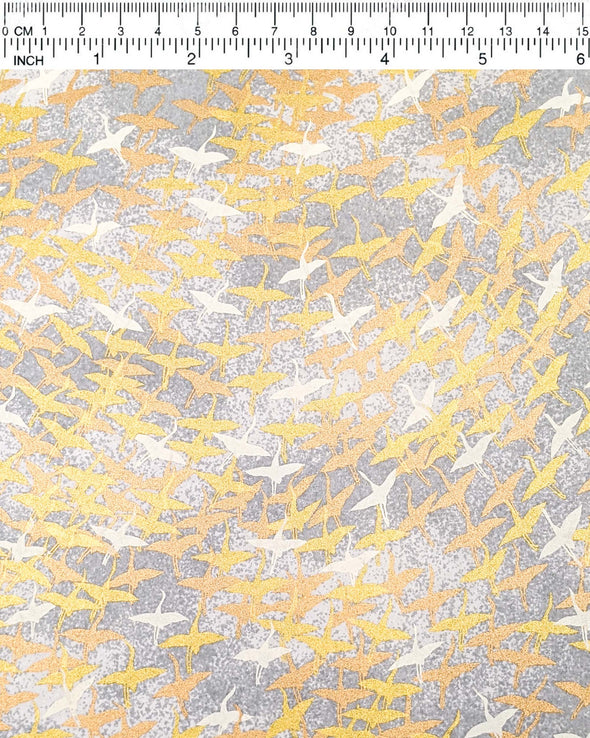 0935 Gold & White Cranes on Gray