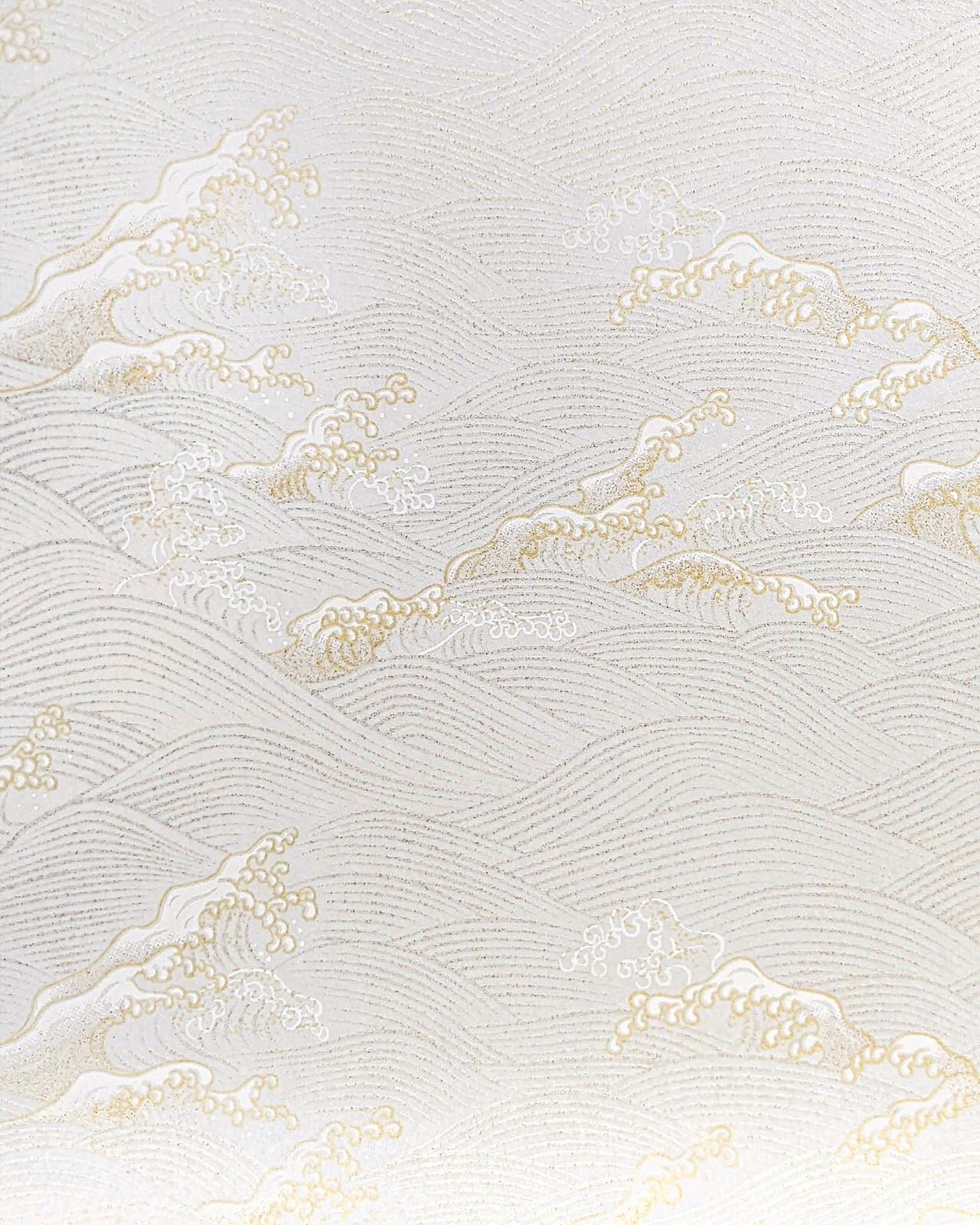 Japanese chiyogami paper featuring metallic silver & gold waves on a white background.