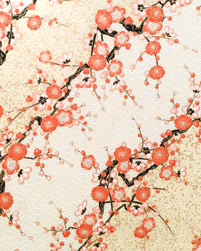 0966 Red Plum Blossoms on Cream