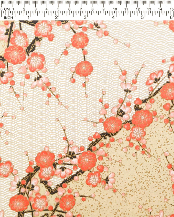 0966 Red Plum Blossoms on Cream