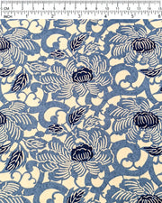 Japanese chiyogami paper featuring large blue peonies on a cream background.