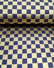 Japanese chiyogami paper featuring a traditional dark blue and metallic gold ichimatsu (checker) pattern.