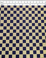 Japanese chiyogami paper featuring a traditional dark blue and metallic gold ichimatsu (checker) pattern.