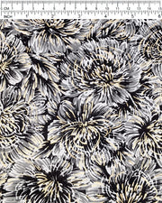 Japanese chiyogami paper featuring large black and gray chrysanthemums on a black background with metallic gold details.
