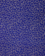 Japanese chiyogami paper featuring a metallic gold traditional karakusa design on a dark blue background.
