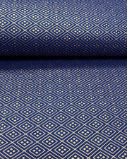 Japanese chiyogami paper featuring a metallic gold traditional hishi design on a dark blue background. 