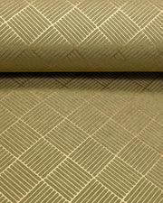 Japanese chiyogami paper featuring a metallic gold traditional san kuzushi (crosshatch) design on a light green background.