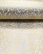 Japanese chiyogami paper featuring a metallic gold floral motif on a white background.