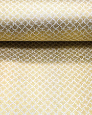 Japanese chiyogami paper featuring metallic gold geometric stylized flowers on a white background.