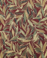 Japanese chiyogami paper featuring thin brown and green leaves on a brown background with metallic gold details.
