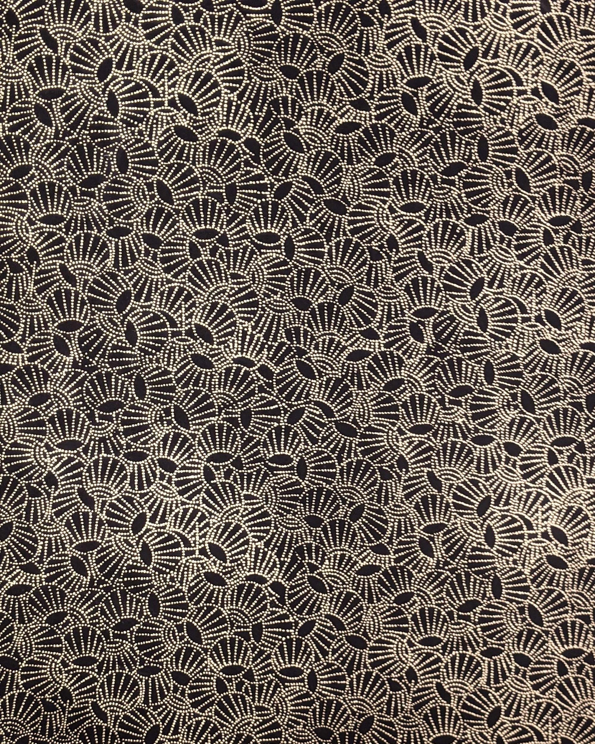 Japanese chiyogami paper featuring metallic gold dotted temari balls on a black background.