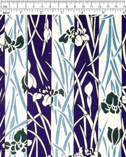 Japanese chiyogami paper featuring alternating columns of dark blue and white flowers.