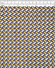 Japanese chiyogami paper featuring a navy blue, metallic silver, and metallic gold zigzag chevron pattern.