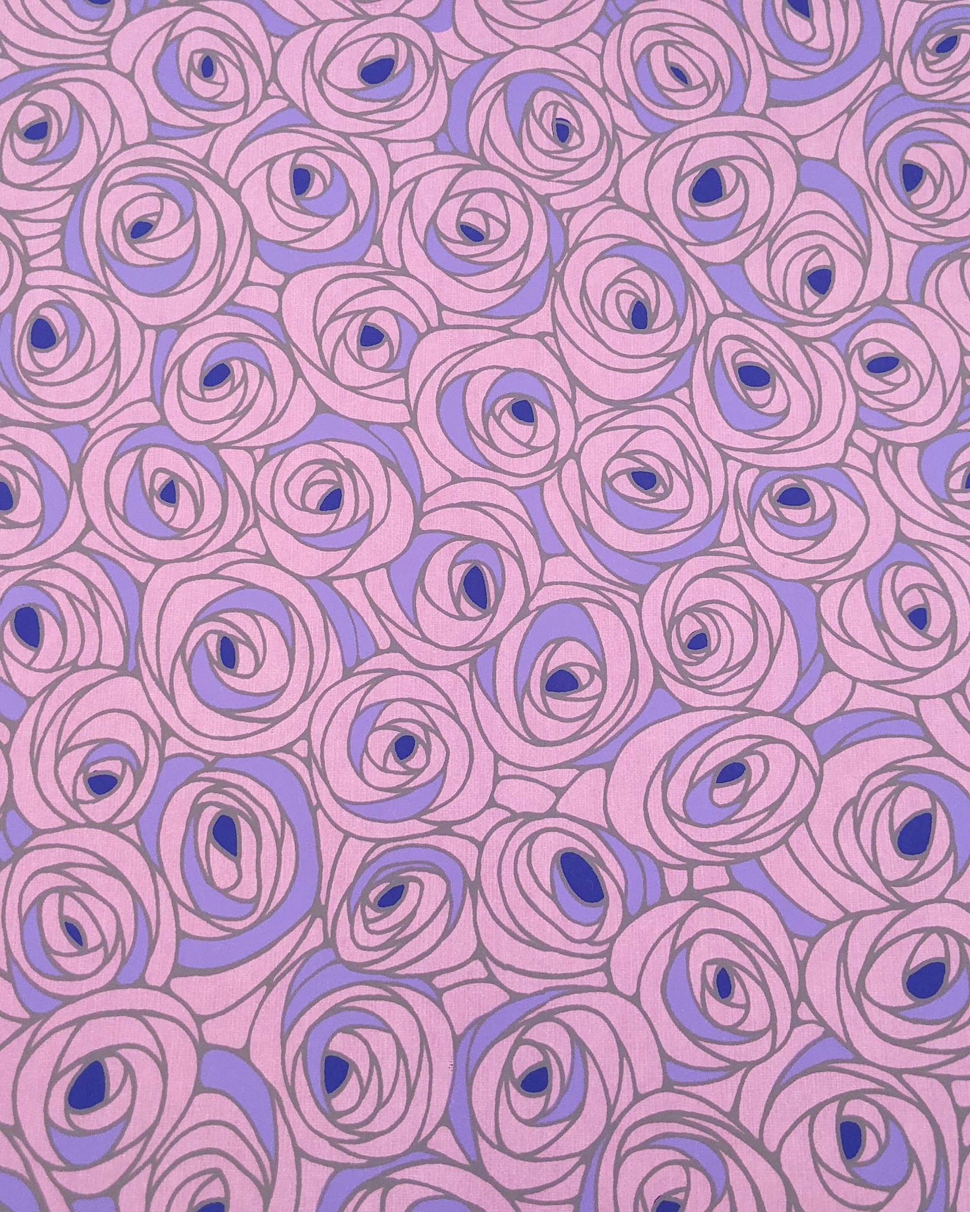 Japanese chiyogami paper featuring large purple rose buds with a dark blue center. 
