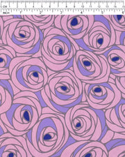 Japanese chiyogami paper featuring large purple rose buds with a dark blue center. 