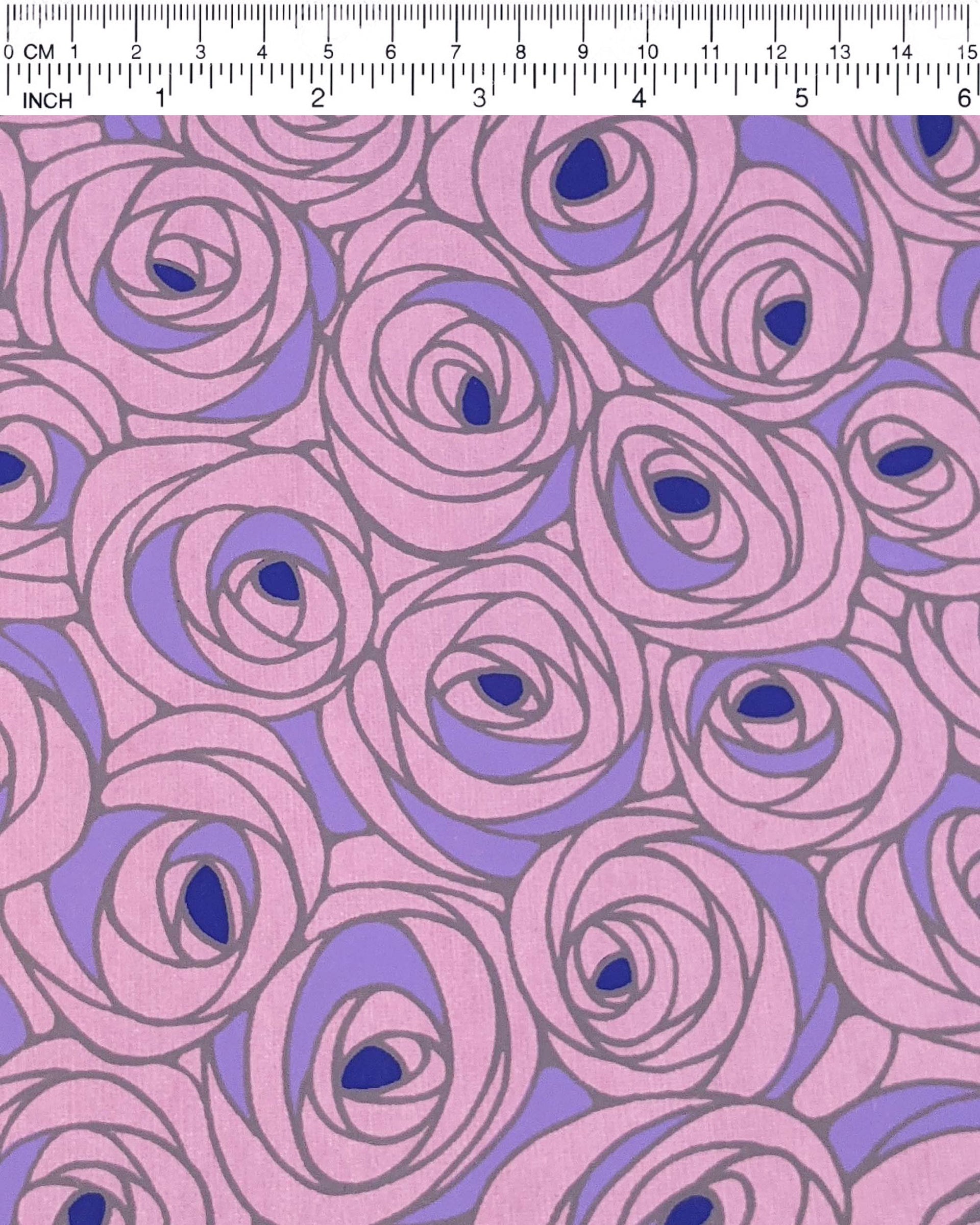 Japanese chiyogami paper featuring large purple rose buds with a dark blue center. 