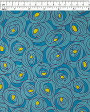 Japanese chiyogami paper featuring large blue rose buds with a yellow center. 