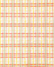 Japanese chiyogami paper featuring a red and yellow koushi (lattice) pattern with metallic gold details on a white background.
